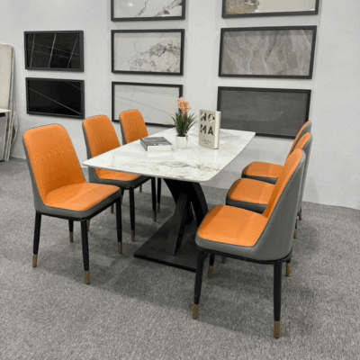 Bàn ăn nhập khẩu 1m6 6 ghế Monet màu cam BA72