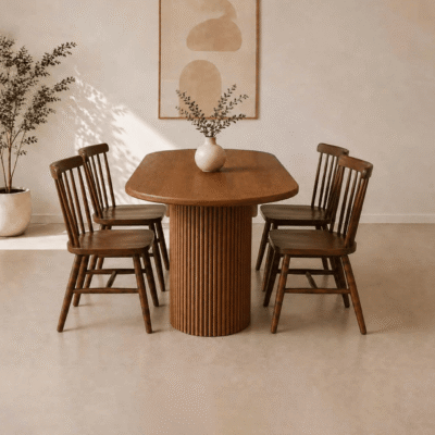 Bàn ăn gỗ tần bì 4 ghế 7 nan BA106