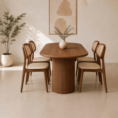 Bộ bàn ăn gỗ tần bì 4 ghế tựa mây BA104
