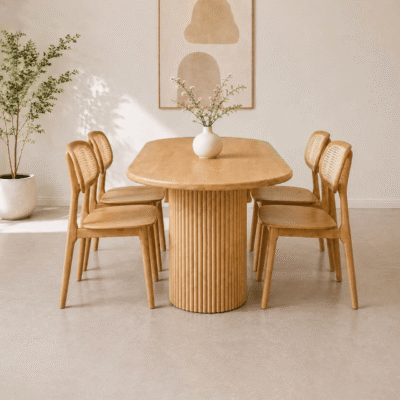 Bộ bàn ăn gỗ tần bì 4 ghế tựa mây BA104