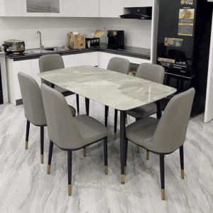Bộ bàn ăn mặt đá 6 ghế monet màu ghia (1)