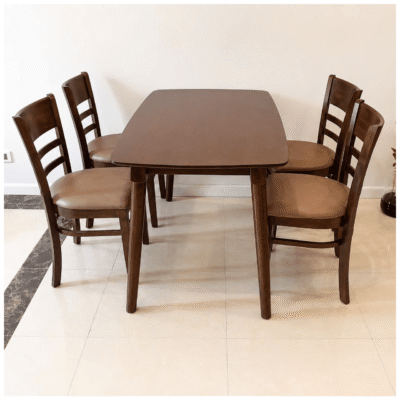 Bàn ăn cao su 1m2 + 4 ghế Cabin nâu BA54