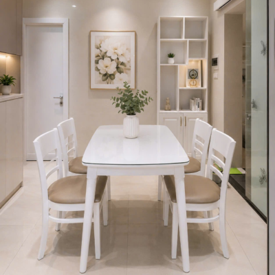 Bàn ăn 1m2 + 4 ghế Cabin màu trắng BA34