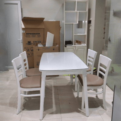 Bàn ăn 1m2 + 4 ghế Cabin màu trắng BA34
