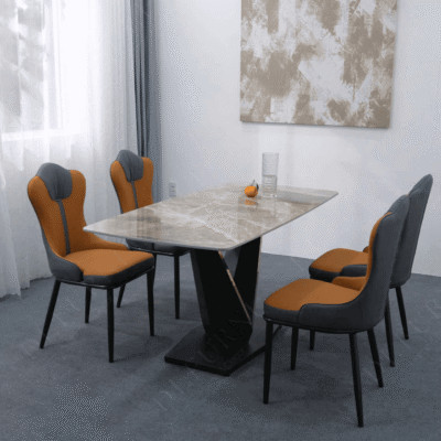 Bộ bàn ăn chân sắt chữ V 4 ghế King Cải BA133
