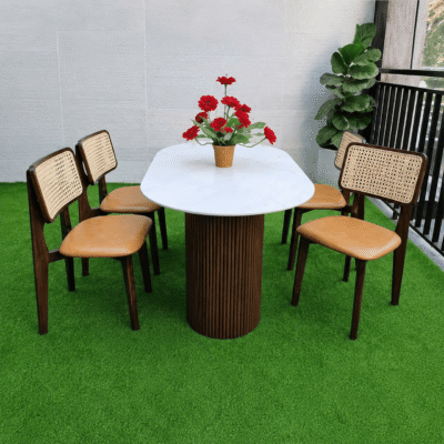 Bàn ăn gỗ tần bì 4 ghế tựa mây BA200