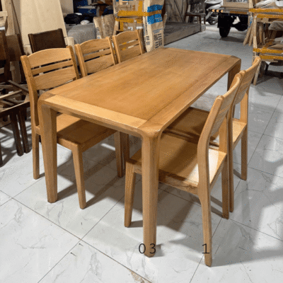 Bàn ăn gỗ tần bì 6 ghế màu tự nhiên BA166