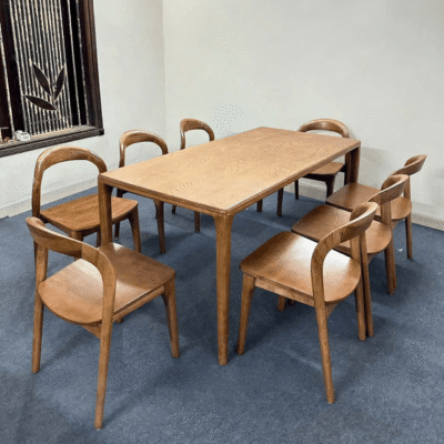 Bàn ăn mặt gỗ 8 ghế Neva không tay BA189