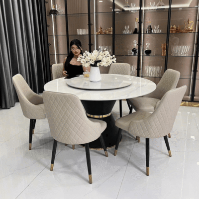 Bộ bàn ăn tròn 1m3 6 ghế Sheraton ghi đậm BA146