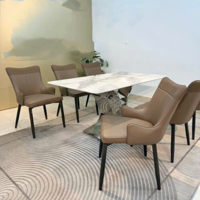 Bộ bàn ăn cao cấp 1m6 6 ghế Navia màu nâu BA149