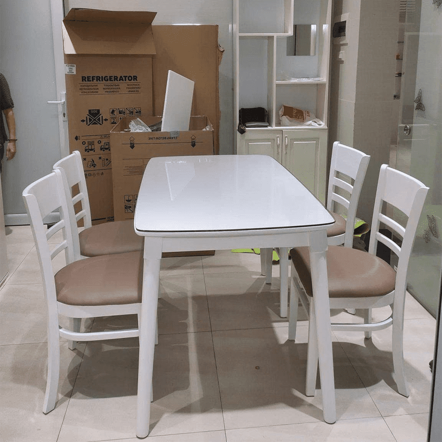 Bàn ăn 1m2 + 4 ghế Cabin màu trắng BA34a