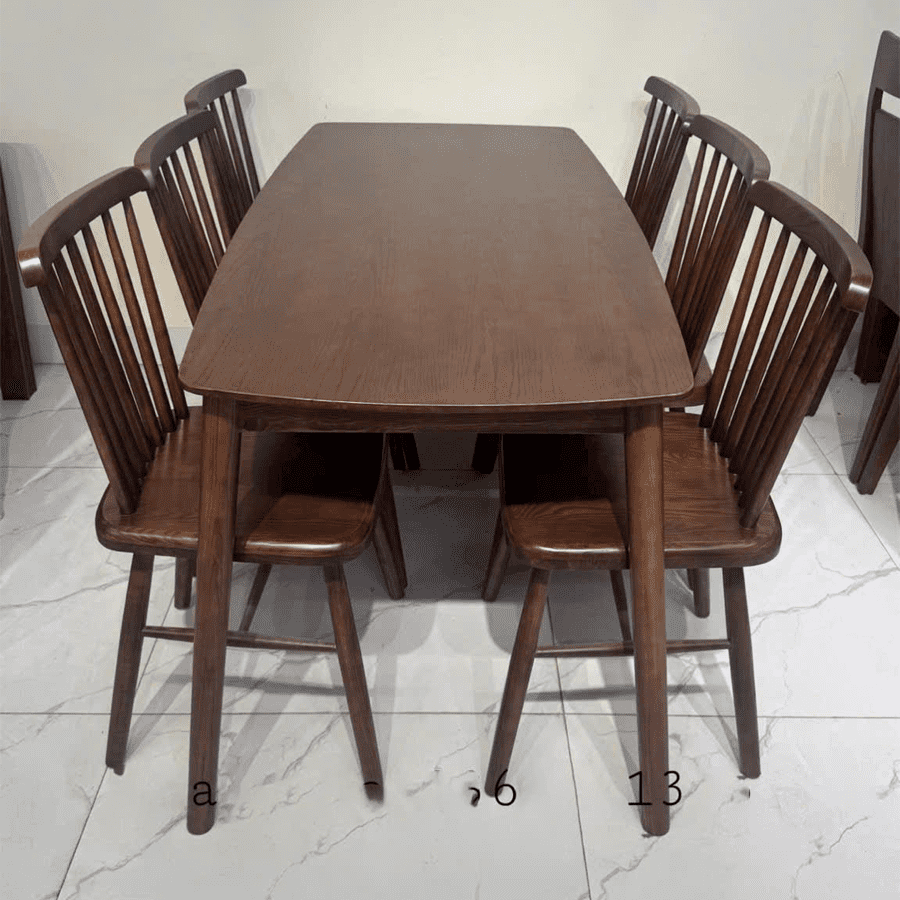 Bàn ăn gỗ tần bì 6 ghế 7 nan BA18a