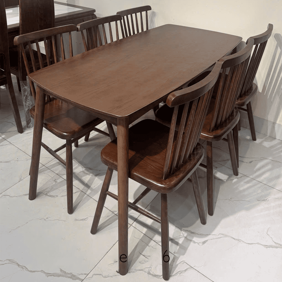 Bàn ăn gỗ tần bì 6 ghế 7 nan BA18a1