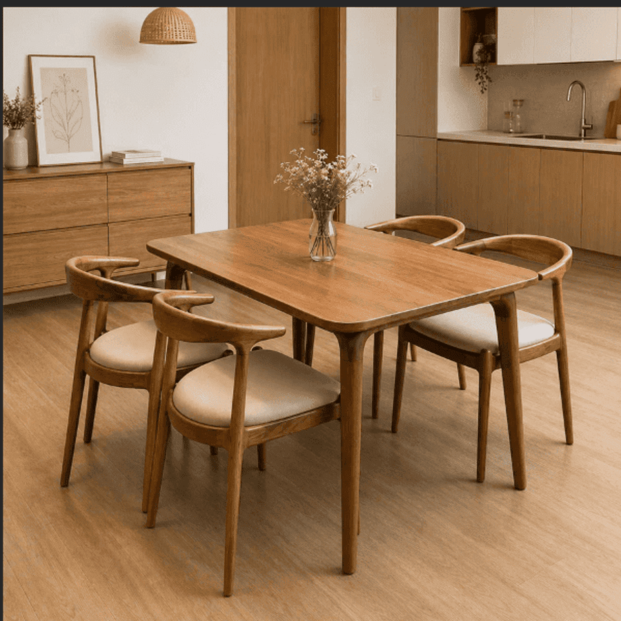 bộ bàn ăn gỗ tần bì 4 ghế BA35a2